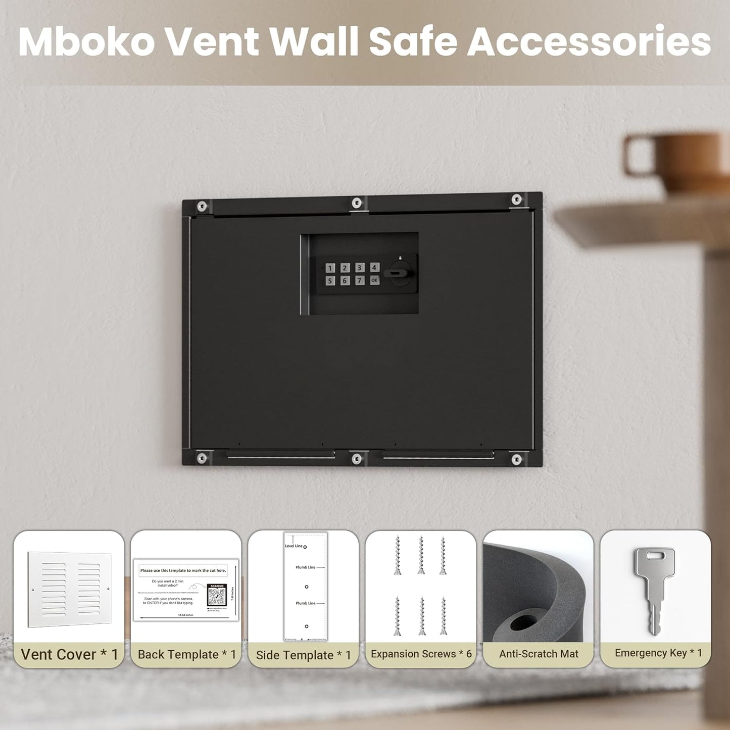 Mboko Electronic Hidden Wall Mount Safe With Air Vent Cover