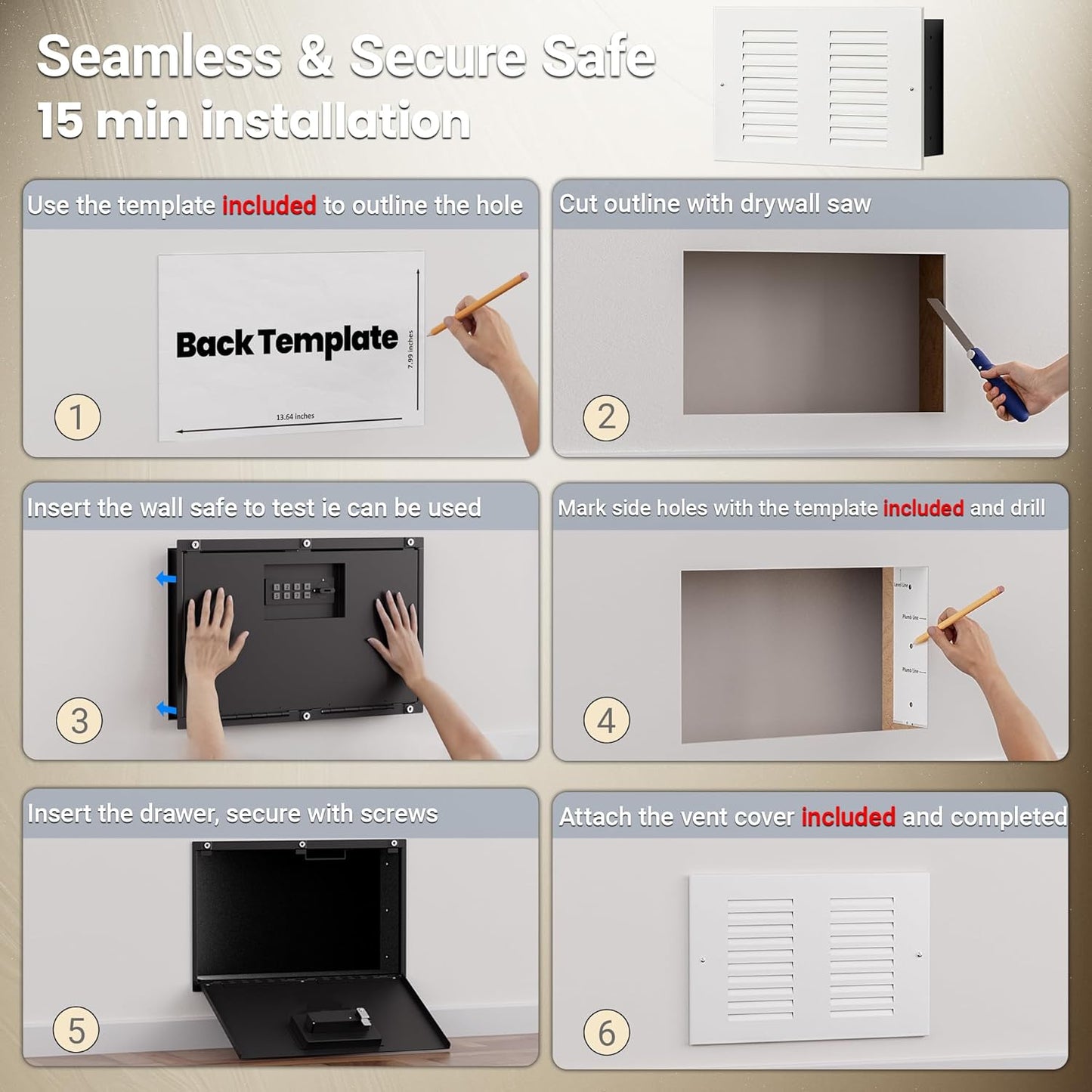 Mboko Electronic Hidden Wall Mount Safe With Air Vent Cover