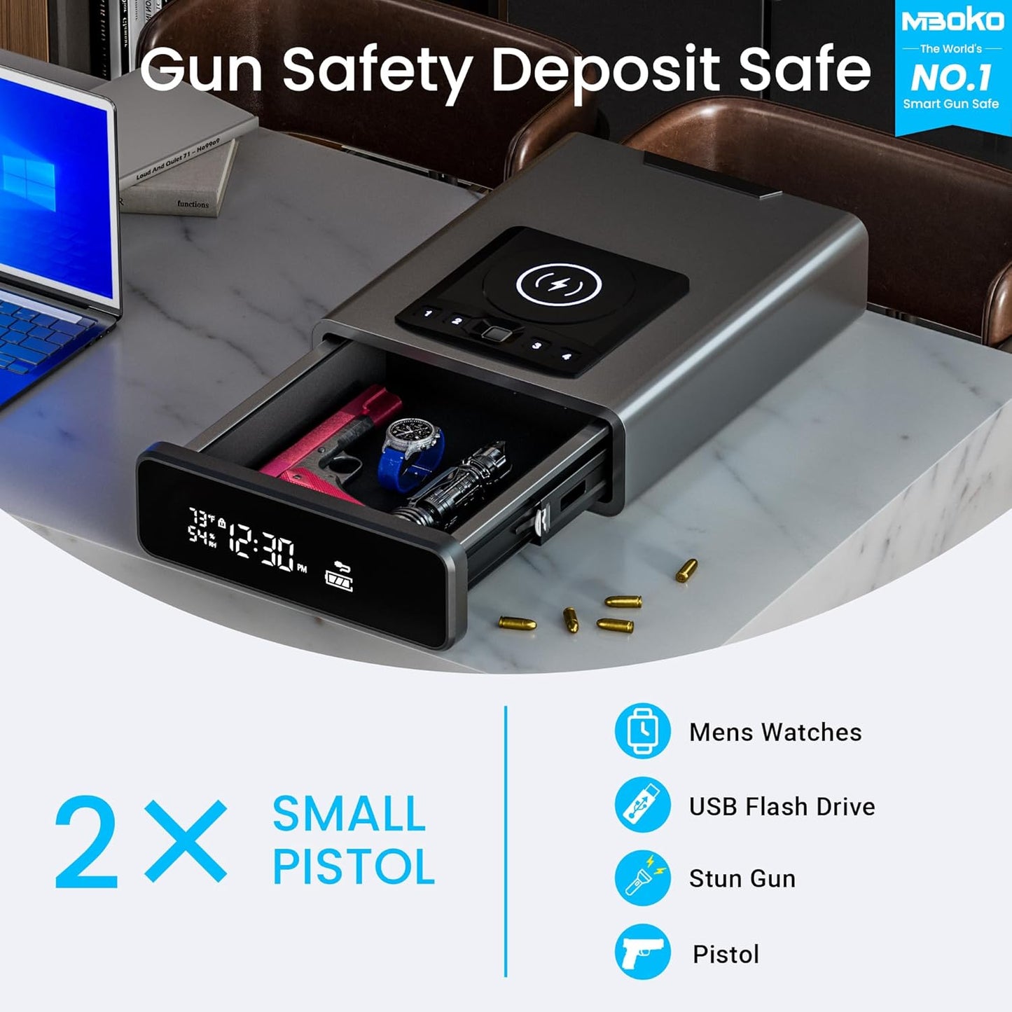 Mboko Biometric Discreet Gun Safe with 12-Hour Time Clock Display