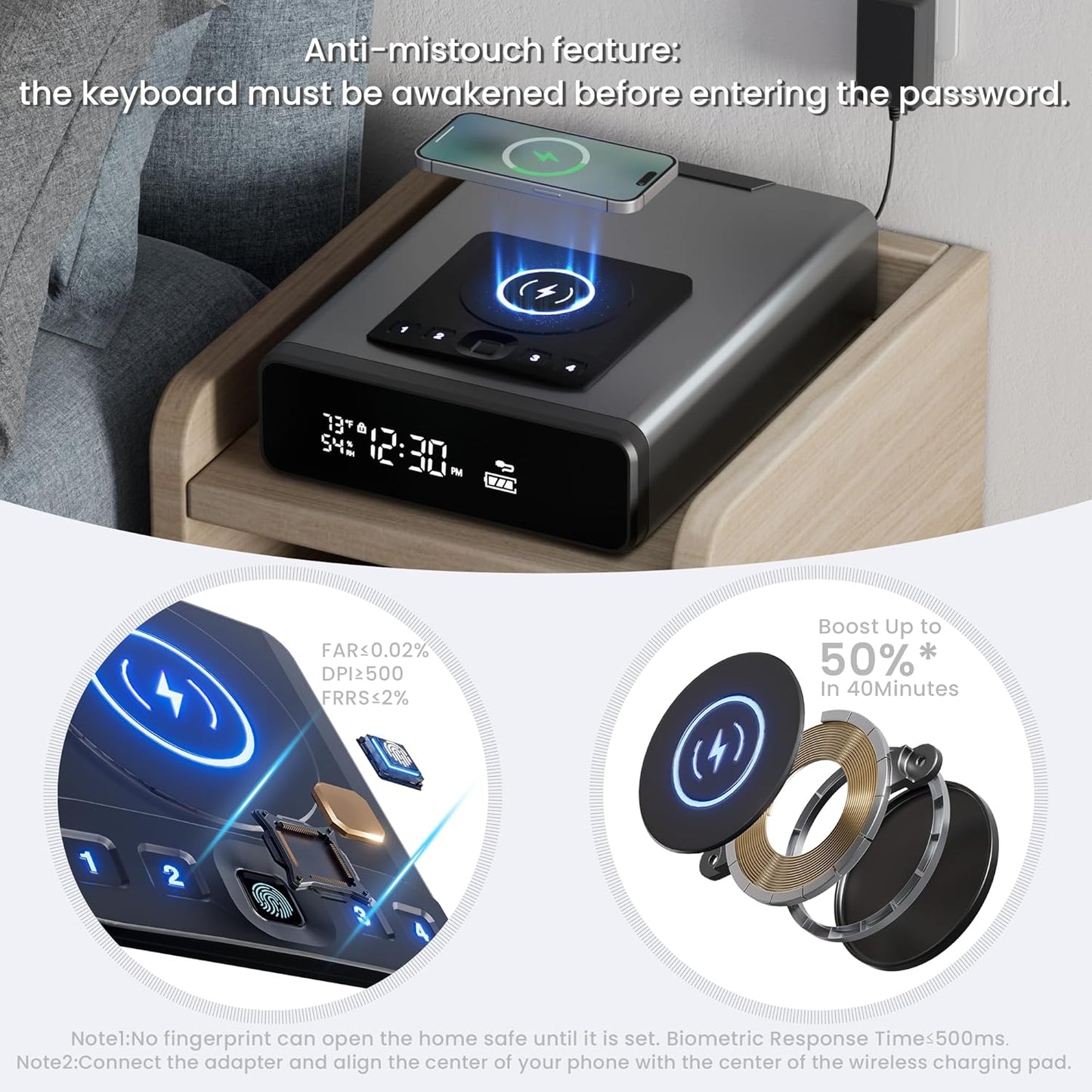 Mboko Biometric Discreet Gun Safe with 12-Hour Time Clock Display