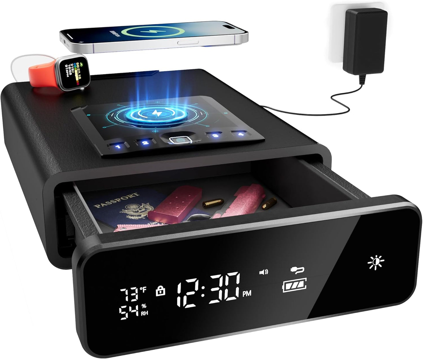 Mboko Biometric Discreet Safe with 12-Hour Time Clock Display(Black)