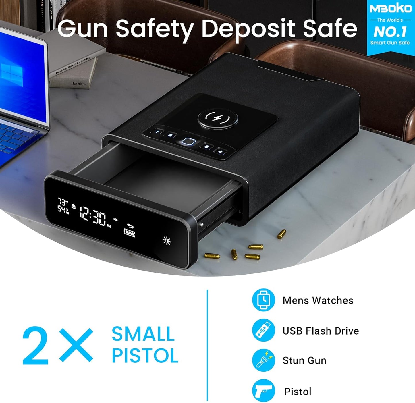 Mboko Biometric Discreet Safe with 12-Hour Time Clock Display(Black)
