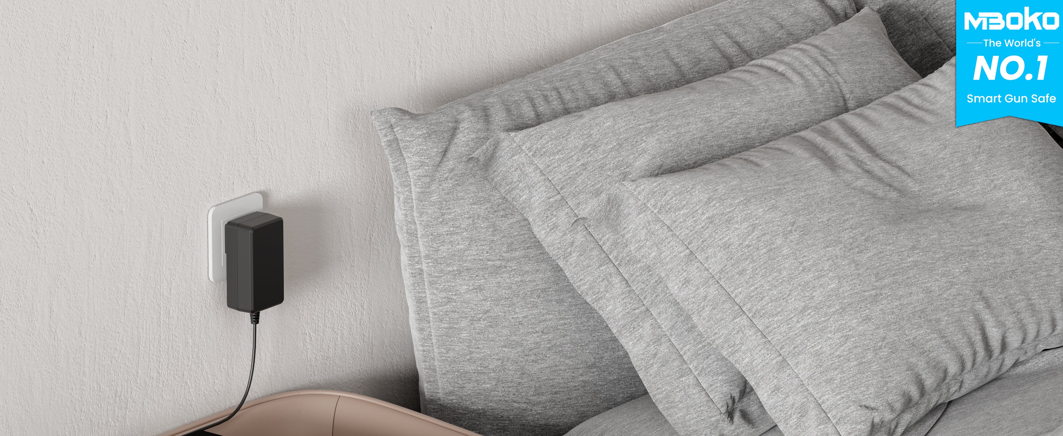 MBOKO safe used as a wireless charging bedside safe